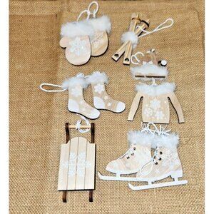Winter Sports Wooden Christmas Ornaments  NEW 6 Piece